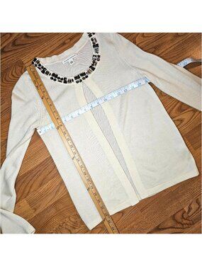 Banana Republic Jeweled Collar Wool Blend Cardigan Sweater, S, Ivory